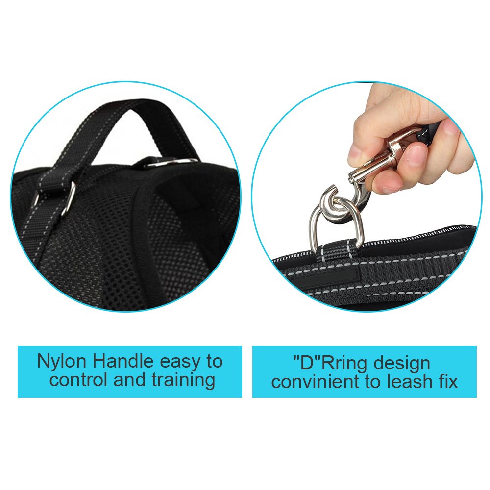 Dog Harness Vest No Pull Santune Adjustable Heavy Duty Oxford Reflective Breathable Safety Pet Harnesses with Handle for Small Medium Large Dogs Walking Traveling Training(Black,XL)