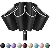 Yoobure Inverted Windproof Travel Umbrella - Automatic Umbrellas for Rain, Compact Folding with Reflective Stripe, Portable Large for Backpack, Lightweight with Sun UV Protection