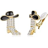 NEPULOY Western Boots Earrings - Cowgirl Cowboy Enamel Hat Bohemian Rodeo Boot Country Clip On Earrings, Fashion Statement Jewelry for Women