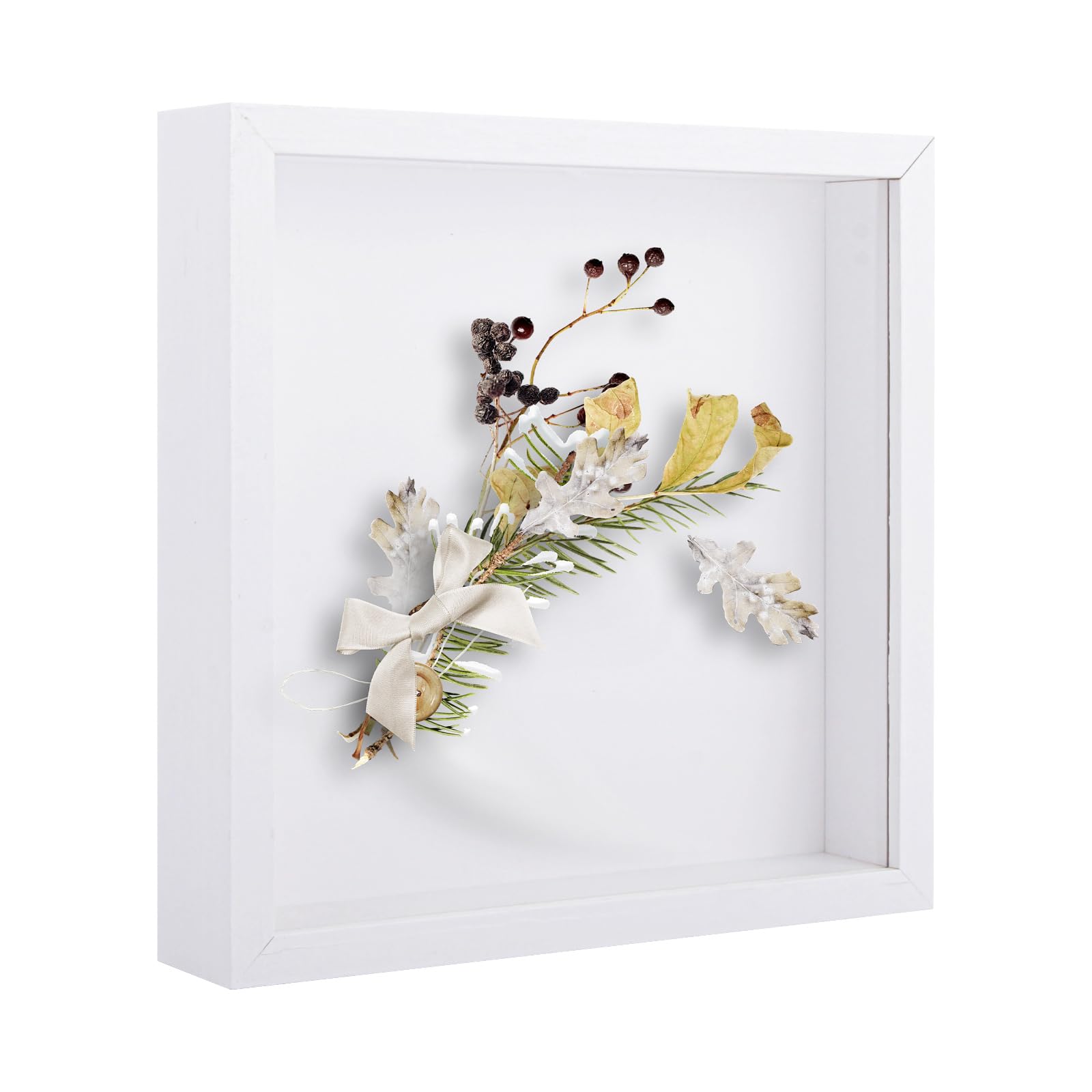 ASelected 3D Shadow Box Frame, White 8x8 inch Picture Frame 1.2 Inch Deep Box Frames Wooden Display Box for Crafts, Photos, Artworks, Bouquet, Memory Tickets