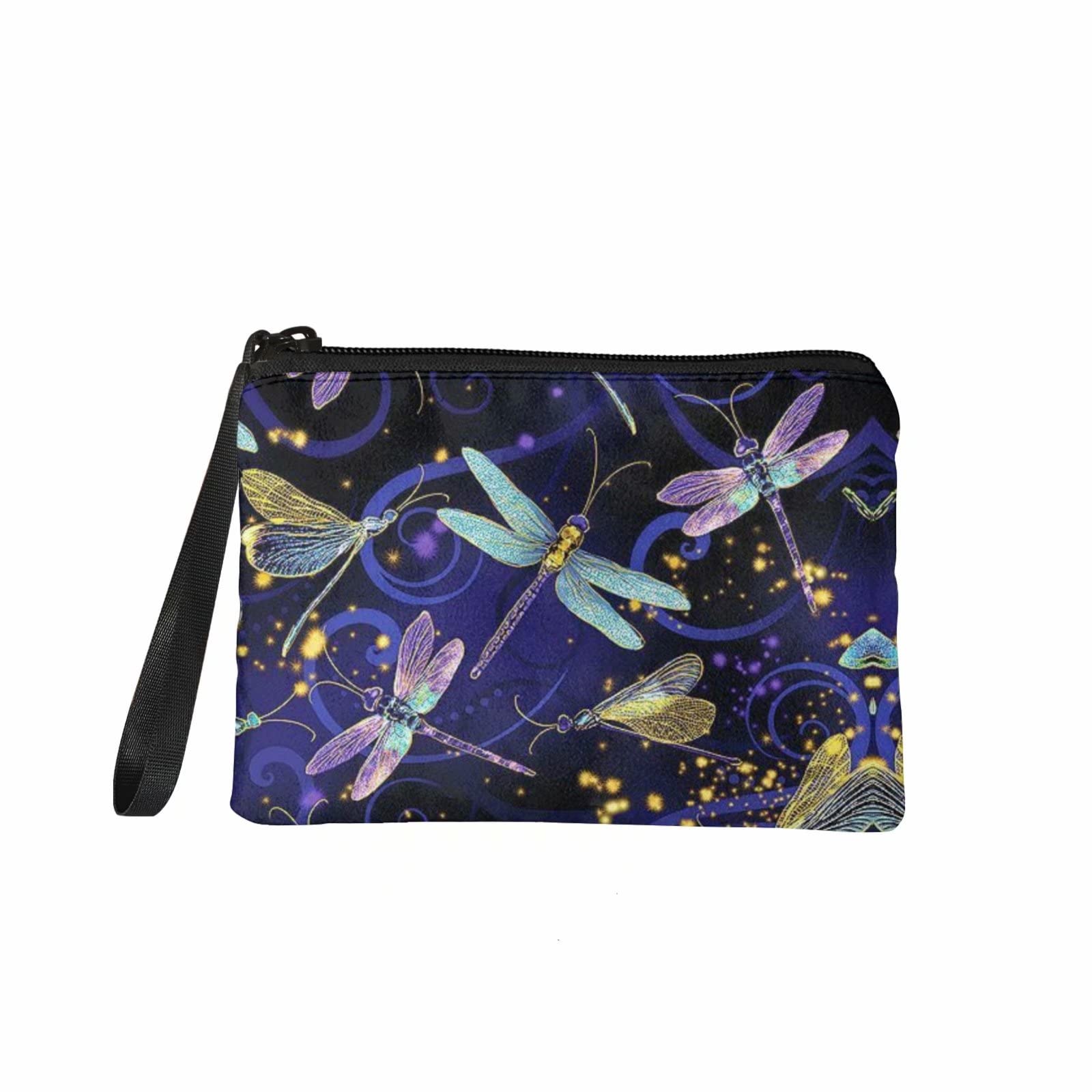 chaqlin Blue Dragonflies Coin Purse,Women Wallet Flannel Cosmetics Bags Small Makeup Bags for Travel Credit Card ID Card Keys Headset Lipstick Holder