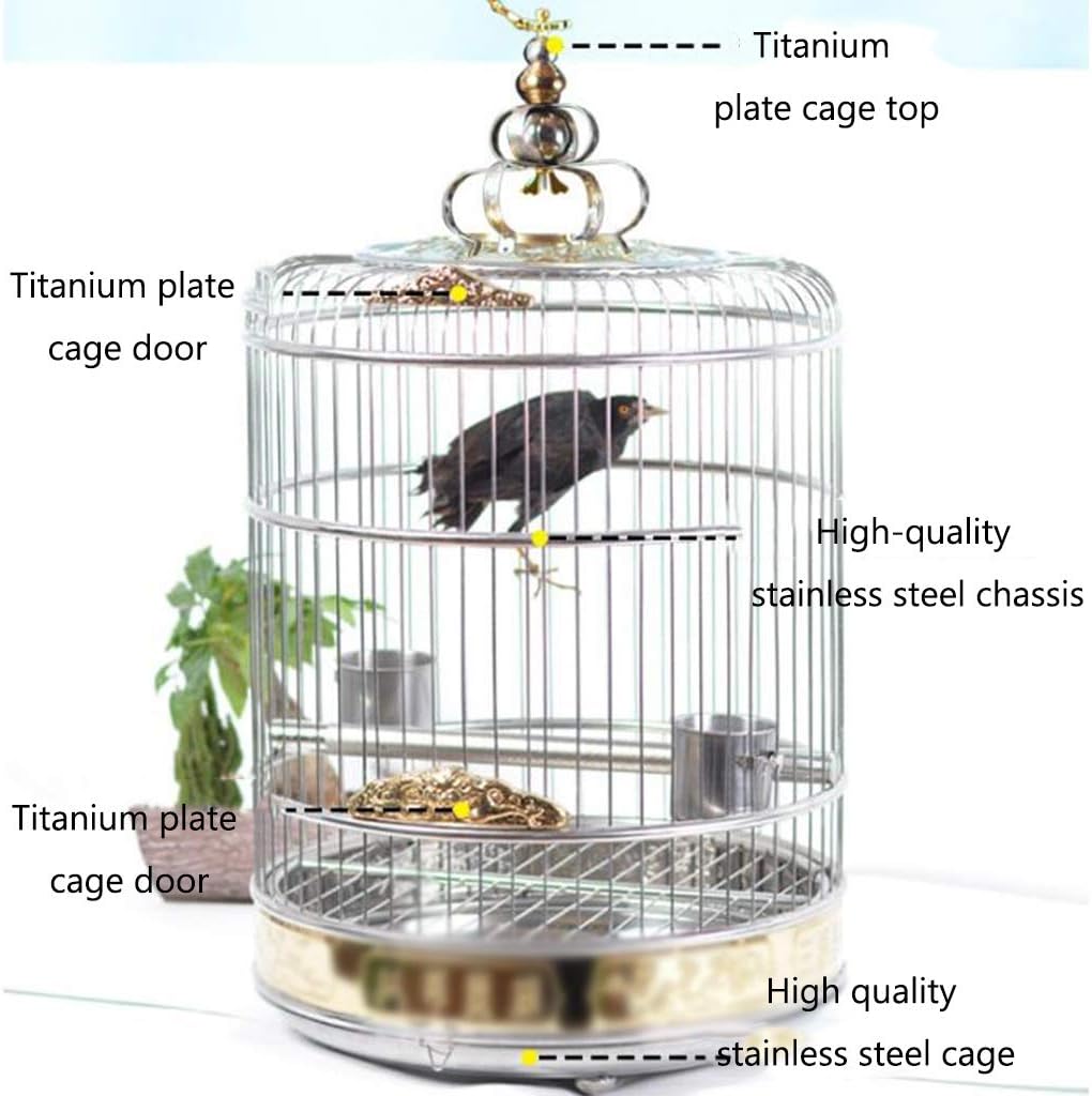 Amazon Co Jp 高級ステンレス製鳥かご 21 6インチの大きな丸い鳥かご 家庭用鳥かご 組み立てが簡単 ペット用鳥かごを吊るす 鳥かごケージ Color Silver 44 55cm ホーム キッチン