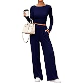 PRETTYGARDN Two Piece Lounge Sets For Women 2025 Casual Long Sleeve Shirts Wide Leg Pants Tracksuit Workout Matching Set