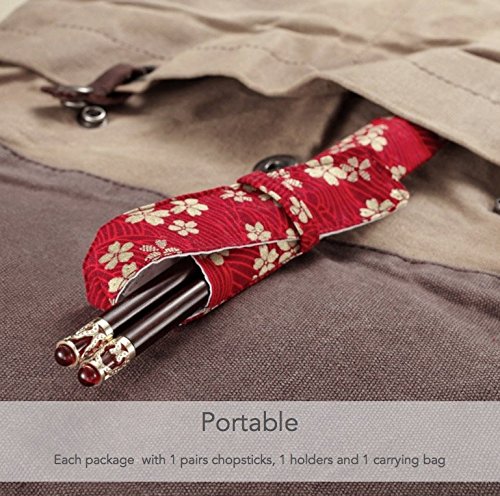 Chinese new year Chopsticks Reusable Wood With Holder and Carrying Bag Gift Set 1 Pairs Red