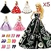 ZHIHU 5Pcs 360°Sewing Party Handmade Fashion Wedding Party Gowns Dresses Clothes and 10 pair shoes For 11.5 Inches Barbie Doll