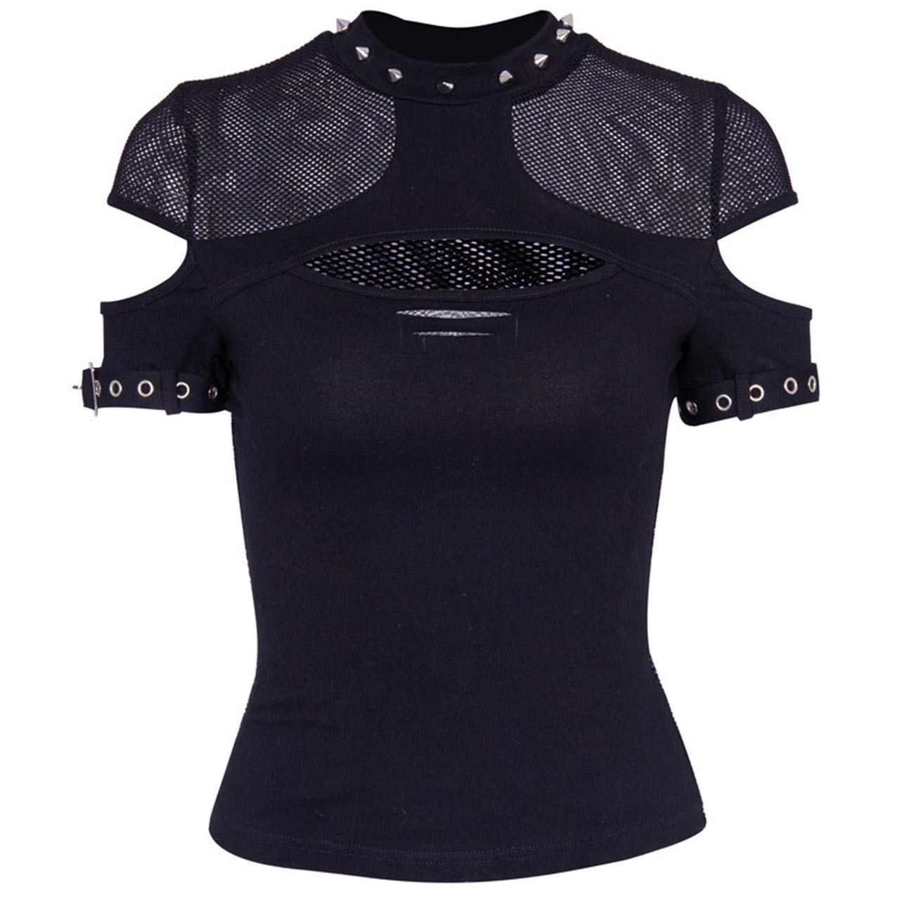 Photo 1 of Women's Grunge Gothic Punk T-Shirts Elegant Hollow Out Mesh Blouses Patchwork Sexy Tops