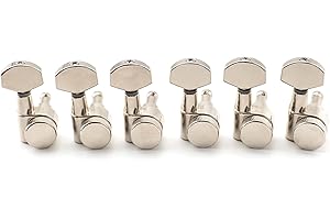 Musiclily Pro 6 in line 2-Pin Guitar Locking Tuners 15:1 Ratio Machine Heads Tuning Pegs Keys for SQ Strat Tele Style Electric Guitar, Nickel with Hex Button