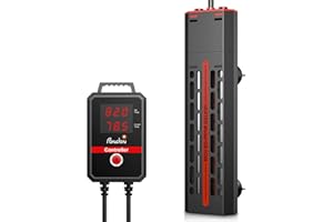 PONDON Aquarium Heater 300W/500W/800W/1000W, Submersible Fish Tank Heater with Dual Heating Tube and Digital Temperature Readout (500W)