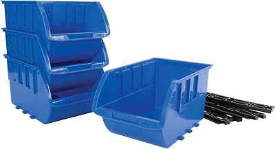 PERFORMANCE TOOL W5196 Large Stackable Storage Trays Blue Pack of 4 Adjustable