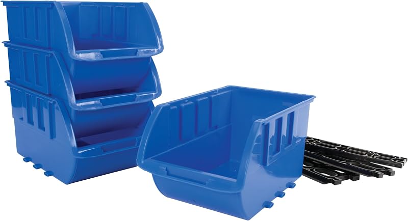 PERFORMANCE TOOL W5196 Large Stackable Storage Trays Blue Pack of 4 Adjustable