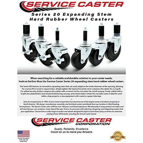 Service Caster 3” x 1.25" Hard Rubber Wheel Swivel Casters w/7/8