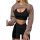 Yousify Womens Cropped Sweatshirt Shrugs Long Sleeve Workout Gym Cover Ups Bolero Shrug Y2k Super Crop Tops