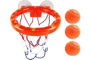 Bath Toys- Bathtub Basketball Hoop for Kids, Strong Suction Cups Basketball Hoop and 3 Soft and No Hole Balls, for Bathroom B