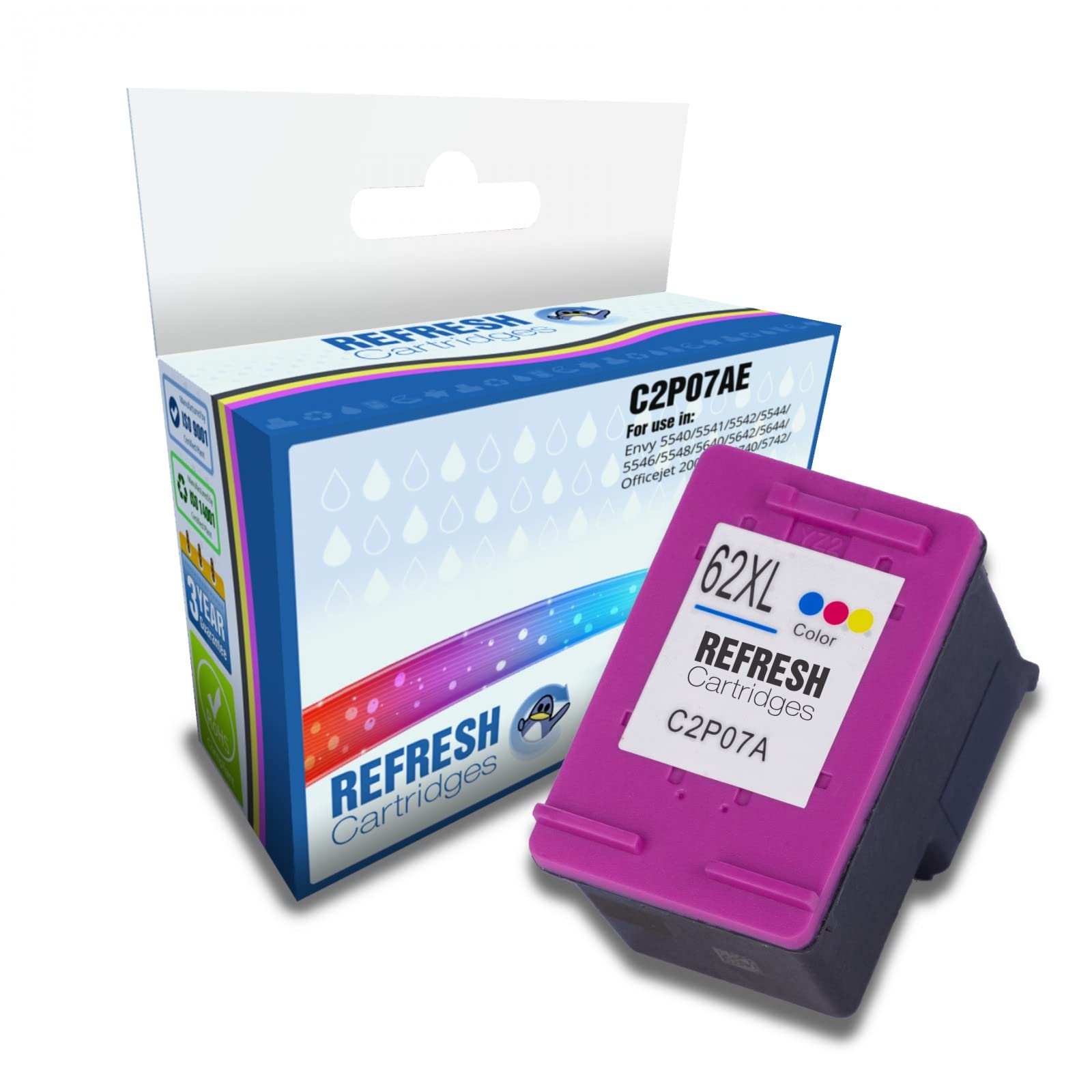Refresh Cartridges Remanufactured Ink Cartridge Replacement for HP 62XL [C2P07AE] (Tri-Colour)