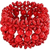 Involsionary Bohemian Multicolor Coconut Shell Bracelet for Women Vintage Handmade Wooden Beads Elastic Stretch Wristband Bracelet Boho Holiday Jewelry Gifts