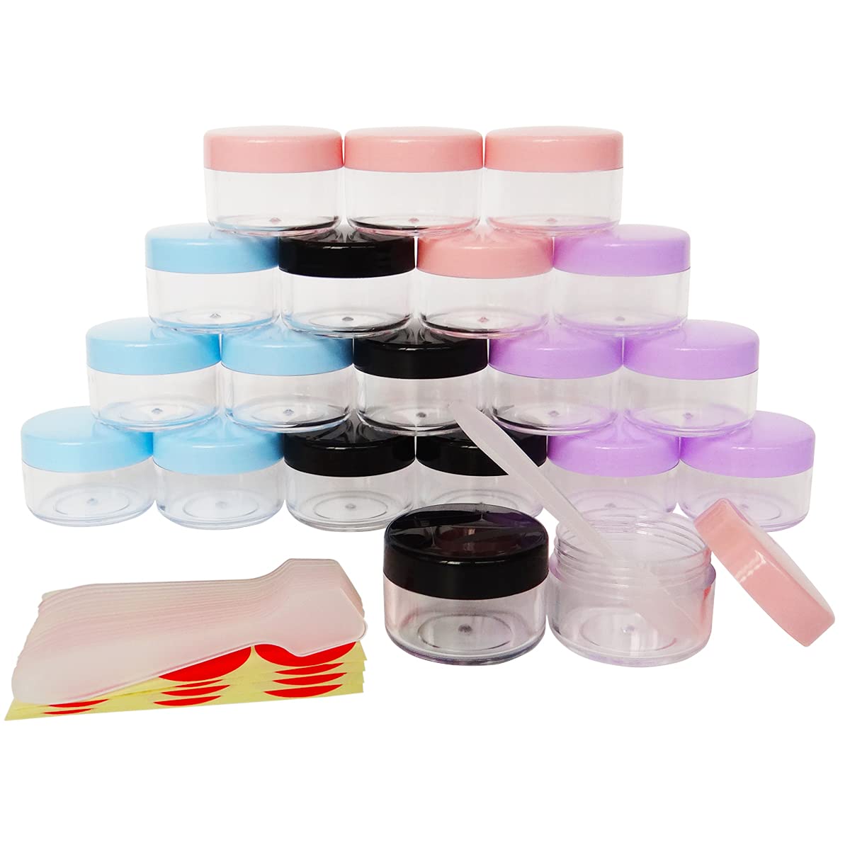 Wopanxye 20pack 15ml Makeup Sample Jars, BPA Free, Small Empty Cosmetic Container, Plastic Round Pot Screw-up Cap Lid, Travel 15g Jar for Lip Gloss Scrubs Salves Ointments Facial Creams Bath Lotions
