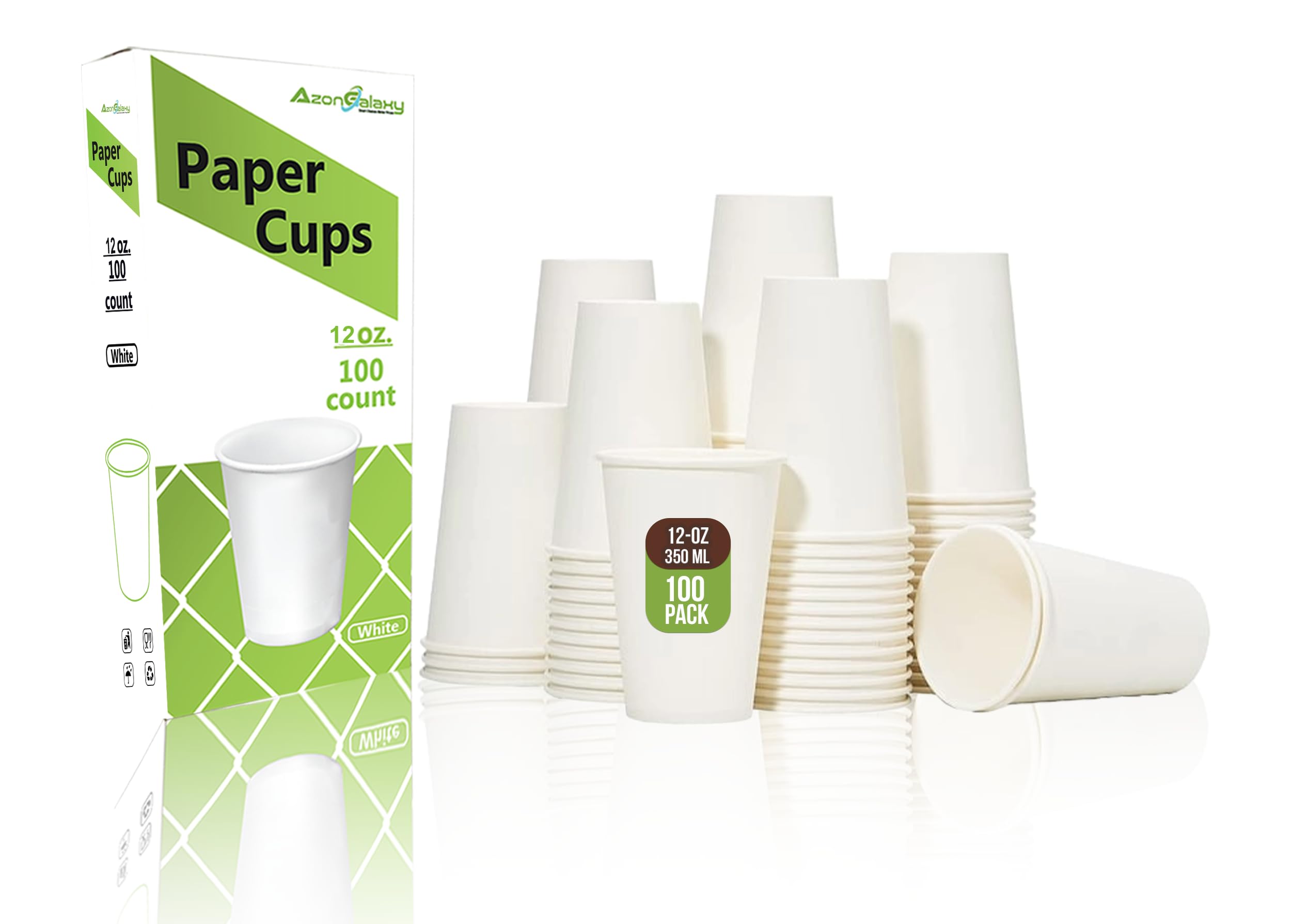 100 X 12oz Premium Quality Paper Cups, 350ml White Disposable Cups, Eco Friendly Paper Cups For Hot and Cold Drinks, Premium Disposable Coffee Cups for Home, Office, Café, Work, Parties, Outdoors