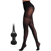 Amzshe Extremely Durable Sheer Black Tights for Women Ultra Strong Control Top Pantyhose with Reinforced Toes