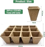 KAHEIGN 20x 12-Cell Biodegradable Seedling Trays 4cm Square Plant Starter Pots view 4