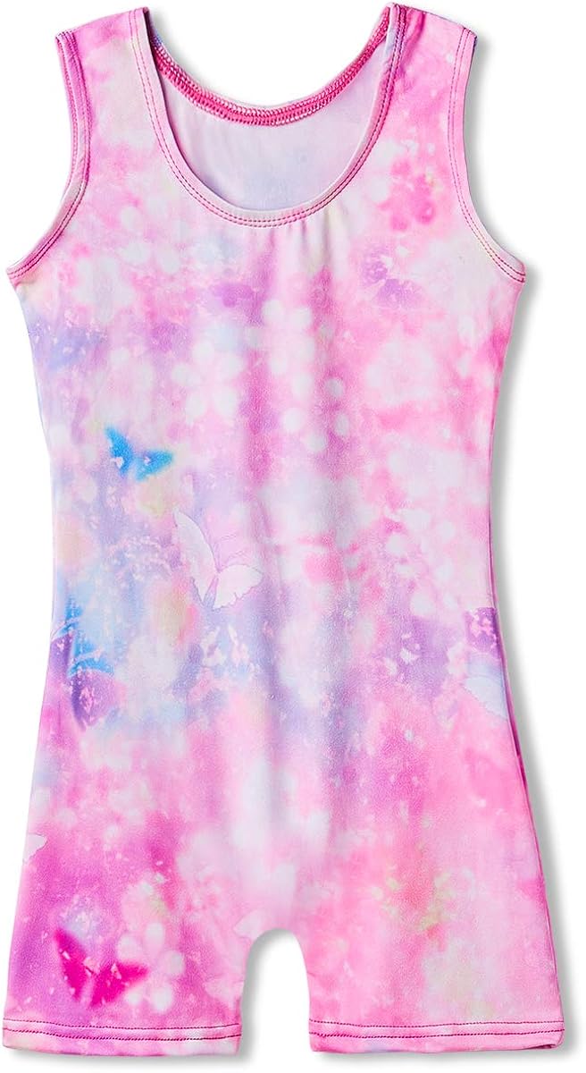 Leotards for Girls Gymnastics with Shorts Butterfly Unicorn Mermaid Dance Unitards Biketards Hotpink Black : Clothing