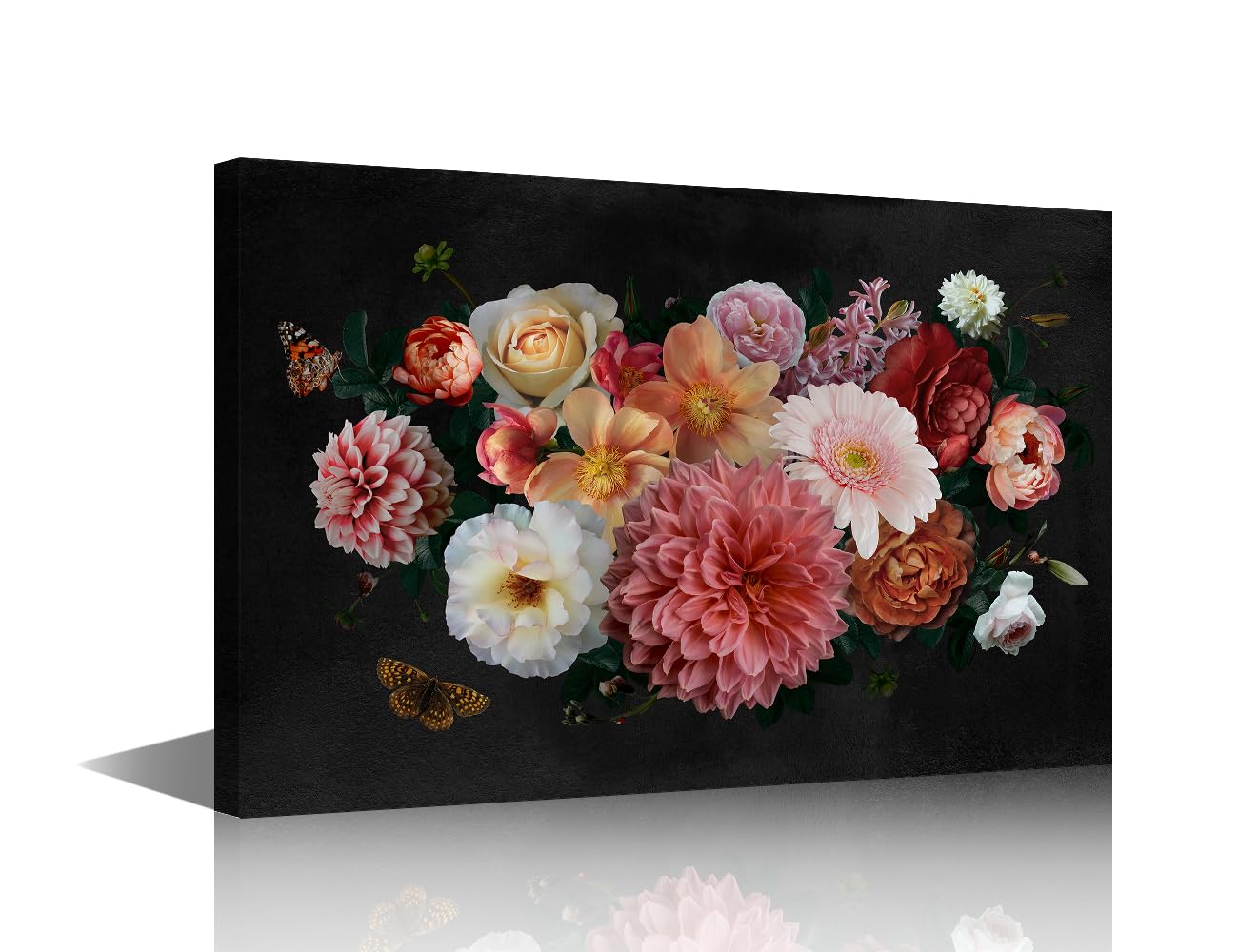 TISHIRON Canvas Wall Art Luxurious Luxurious Baroque Painting Garden Flowers Pink and White Peonies Artwork Print for Bedroom Kitchen Living Room Home Decor Framed Ready to Hang (30 x 45cm) — image 1