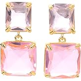 Square Crystal Drop Earrings Geometric Rectangle Clear Rhinestone Statement Earrings Hypoallergenic Jewelry for Women's Wedding