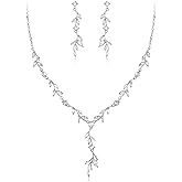 EVER FAITH Cubic Zirconia Bridal Jewelry for Bride Bridesmaid, Elegant Leaf Flower Wedding Prom Necklace Dangle Earrings Set for Women