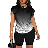 PINSV Women 2 Piece Outfits Summer Sweatsuits Biker Short Workout Jogger Sets