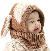 Toddlers Baby Girls and Boys Rabbit Ears Beanie Cap Winter Warm Knit Caps Scarf Woolen Earflap Hood Warm Skull Knit Caps