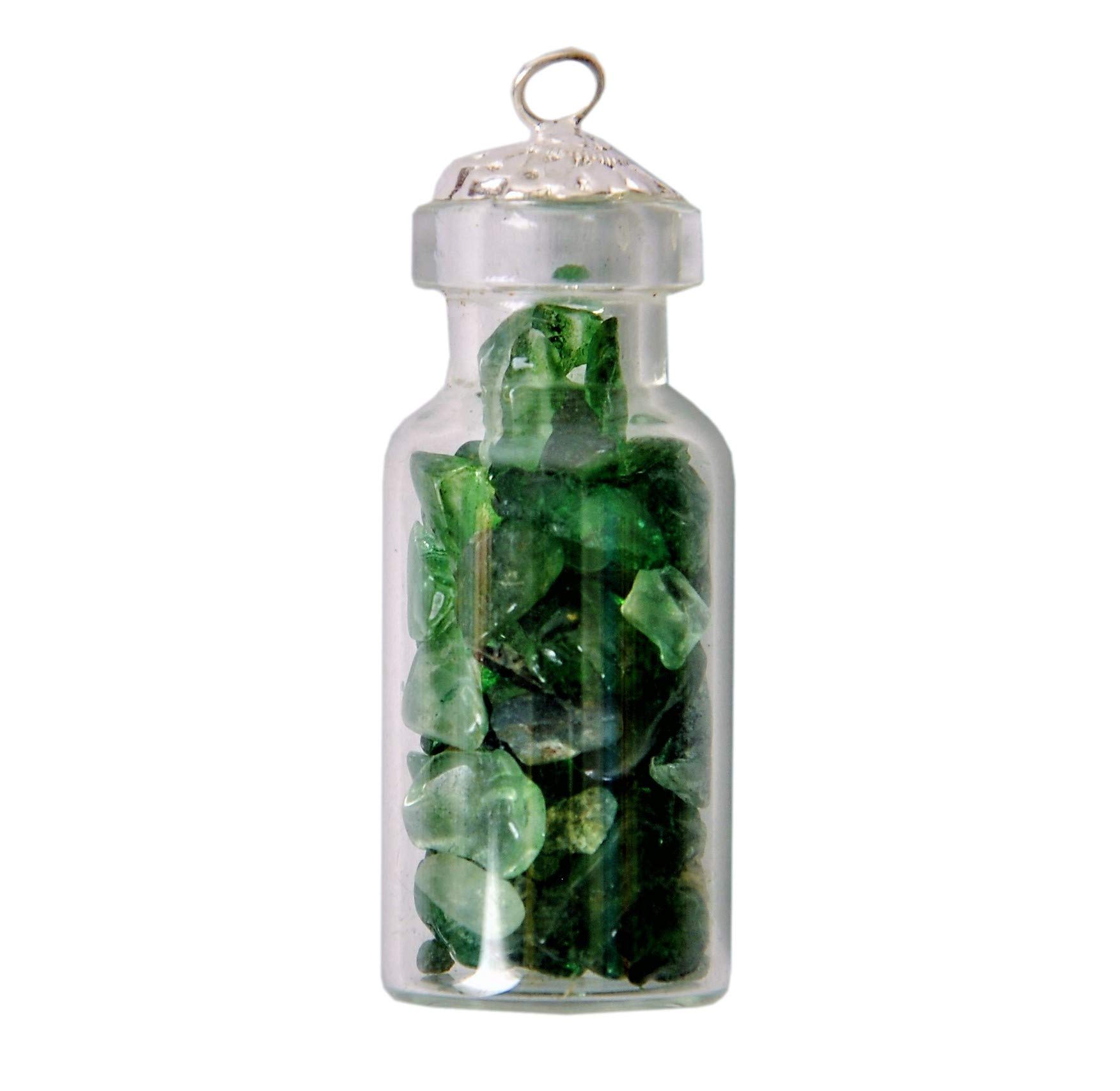 Purpledip Green Aventurine Crystals Bottle Pendant: Reiki Energized Natural Crystals, Good Luck Healing Charm (11331)
