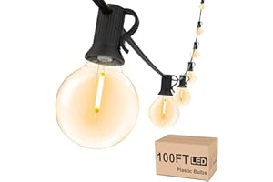 Svater Outdoor String Lights Waterproof 100 FT, LED Patio Lights Outside with 52 Shatterproof G40 Bulbs, Dimmable Hanging Globe Lighting for Bistro Backyard Cafe Market Porch, Warm White 2700K