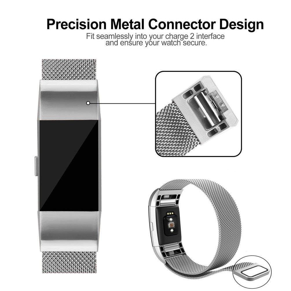 For Fitbit Charge 2 Bands,IOQSOF Milanese Loop Stainless Steel Bracelet Smart Watch Strap Newest Style Replacement Wristband for Fitbit Charge 2 Women and Men Large Small