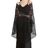 BRYCTSISEN Women’s Floral Lace Shawls and Wraps for Evening Dress Fringe Lace Pashmina Scarf for Wedding Costume Party
