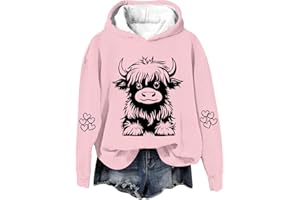 bawilom Highland Cow Hoodies for Women Cute Funny Graphic Sweatshirt Cowgirl Long Sleeve Plus Size Oversized Pullover Tops