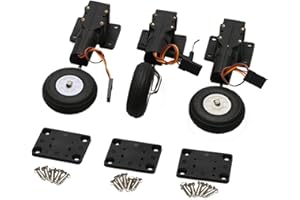 DKNTZO Electronic Landing Gear, 1 Set 90° 25g Electronic Retractable Landing Gear Metal Steering Shaft Hole 3mm Horizontal/Vertical Wheel Dia 38mm for RC model airplane plane Drone accessories spare p