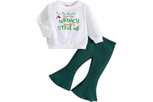 Kislio Toddler Baby Girl Christmas Outfit Long Sleeve Sweatshirt Top Bell Bottoms Pants Infant Girls Christmas Clothes Set