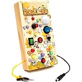 Georgie Porgy Montessori Busy Board for Toddlers Sensory Toys with 8 LED Light Switches Preschool Educational Learning Wooden