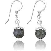 DEVMUKTI 925 Sterling Silver Dangling Earrings, Natural Gemstones Beads & Stones, Handmade Bohemian Jewelry for Women, Healing Crystals, Christmas Gift for Her (Approx.8mm)
