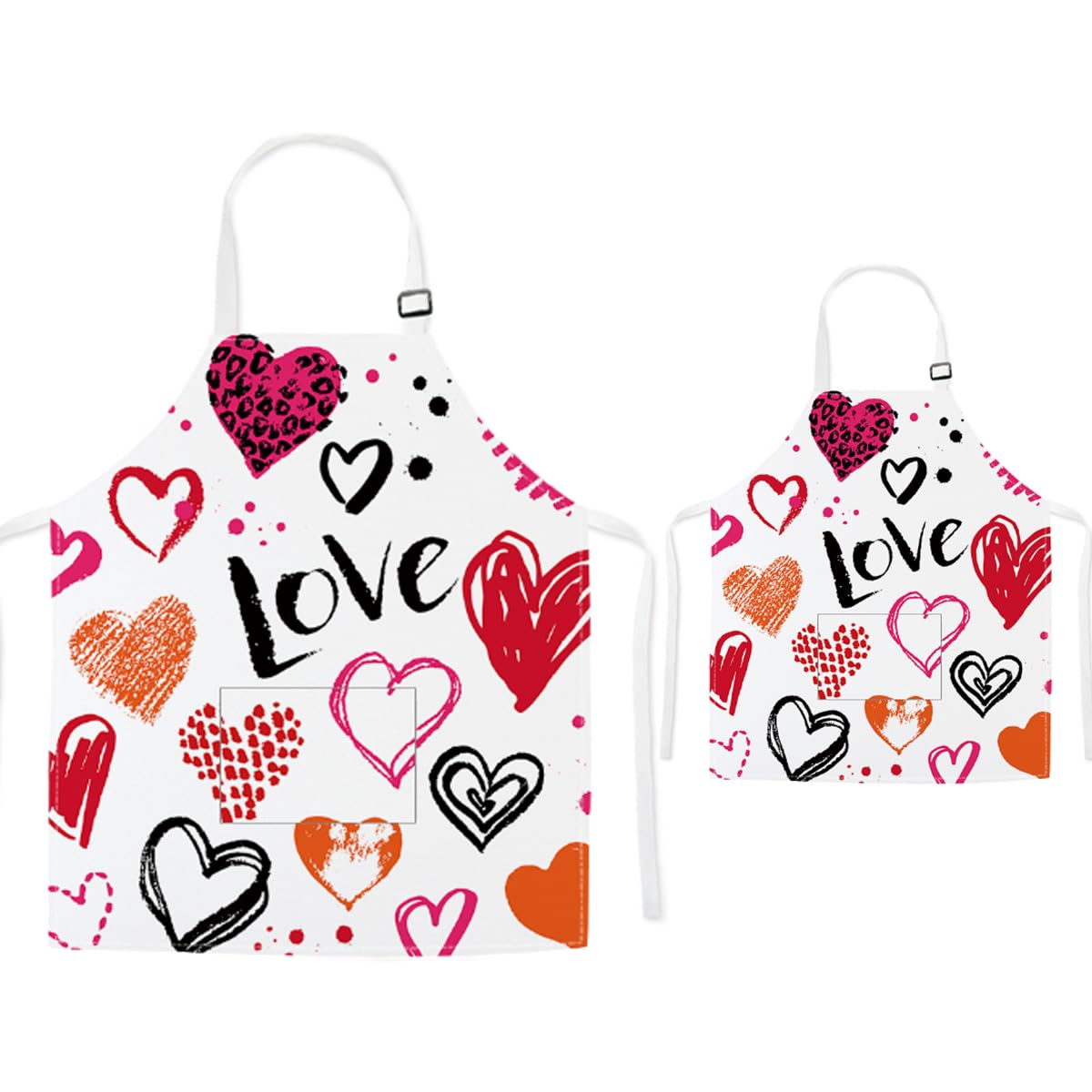TRYTUTRY Parent Kid Aprons with Pocket - Mom and Daughter Apron, Adjustable Neck Buckle Adult and Kid Aprons for Artists Chef Baking Cooking(LOVE)