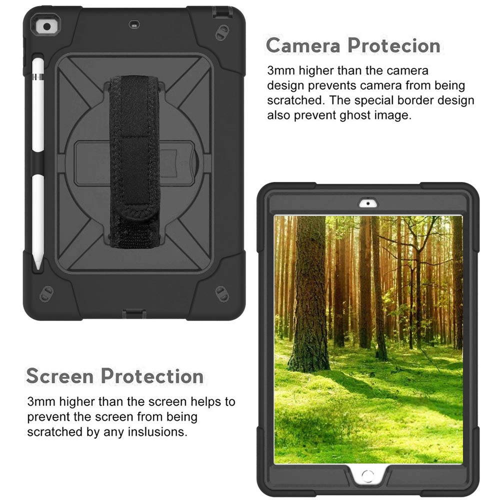 Junfire New iPad 10.2 Case/iPad 7th Generation Case,Shockproof Heavy Duty Protective Rugged Case with Pencil Holder,Stand,Hand Strap,and Shoulder Strap for 10.2 inch Cases A2197/A2198/A2200