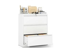 Luzfuego Locking File Cabinet, 3 Drawer Metal Lateral Filing Cabinet with Storage for Office, Printer Stand A4/Letter/Legal, 