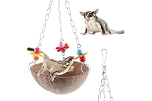 DQITJ Sugar Glider Swing Toy Bird Natural Coconut Shell Nest Cage Hanging Accessories for Sugar Glider Bird Parrot