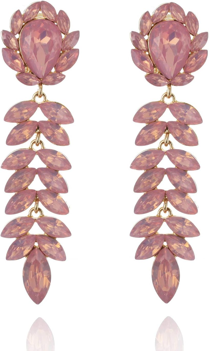 Women's Austrian Crystals Floral Descending Leaf Clip On Dangle Cascade Fashion Earrings