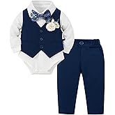 Coco&RARA Baby Boy Clothes Suits Infant Gentleman Outfits, Formal Dress Shirt+Vest+Corsage+tie+Pants Baby Suit Set 0-18M
