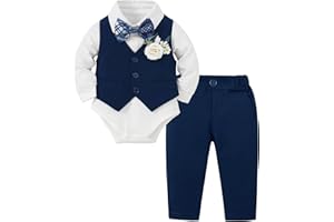 Coco&RARA Baby Boy Clothes Suits Infant Gentleman Outfits, Formal Dress Shirt+Vest+Corsage+tie+Pants Baby Suit Set 0-18M
