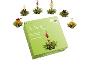 Creano Tea Flowers Mix - Blooming Green Tea, Fruity Flavoured (Roses in 6 Varieties), Flowering Set