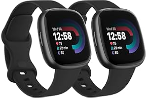 2 Pack Bands for Fitbit Versa 4 / Fitbit Versa 3 / Fitbit Sense/Sense 2 Bands, Soft Silicone Sports Bands Replacement Straps 