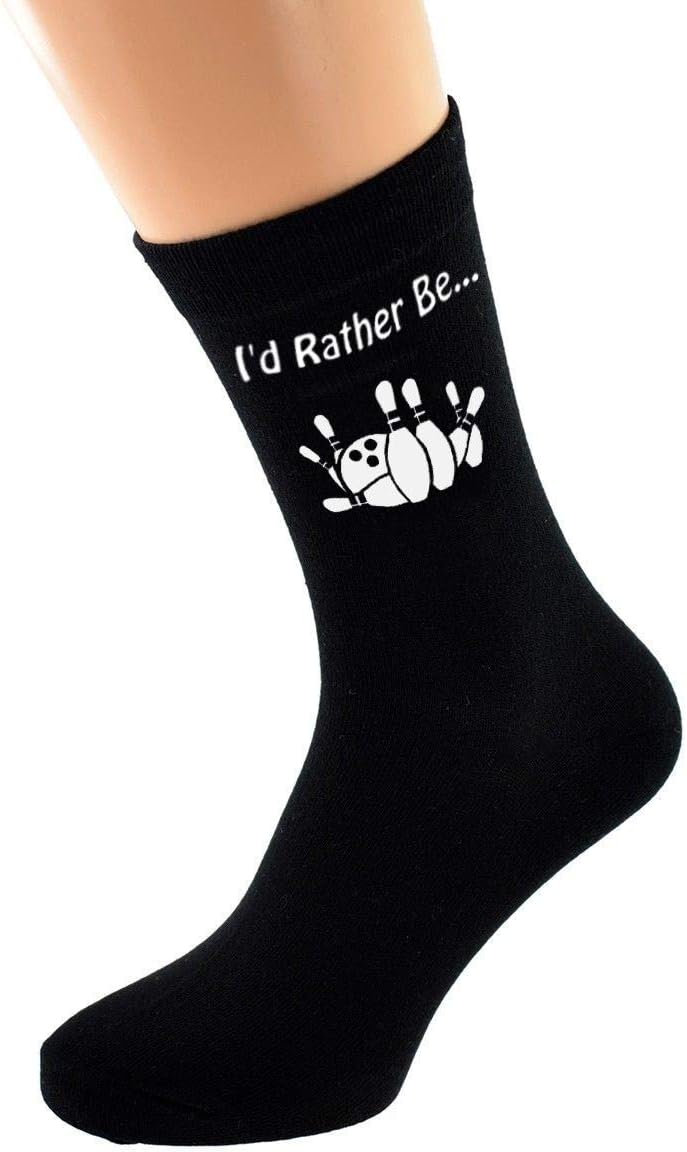 MC GiftsI'd Rather Be Bowling with Ten Pin Skittles Image Design Mens Black Cotton Rich Socks