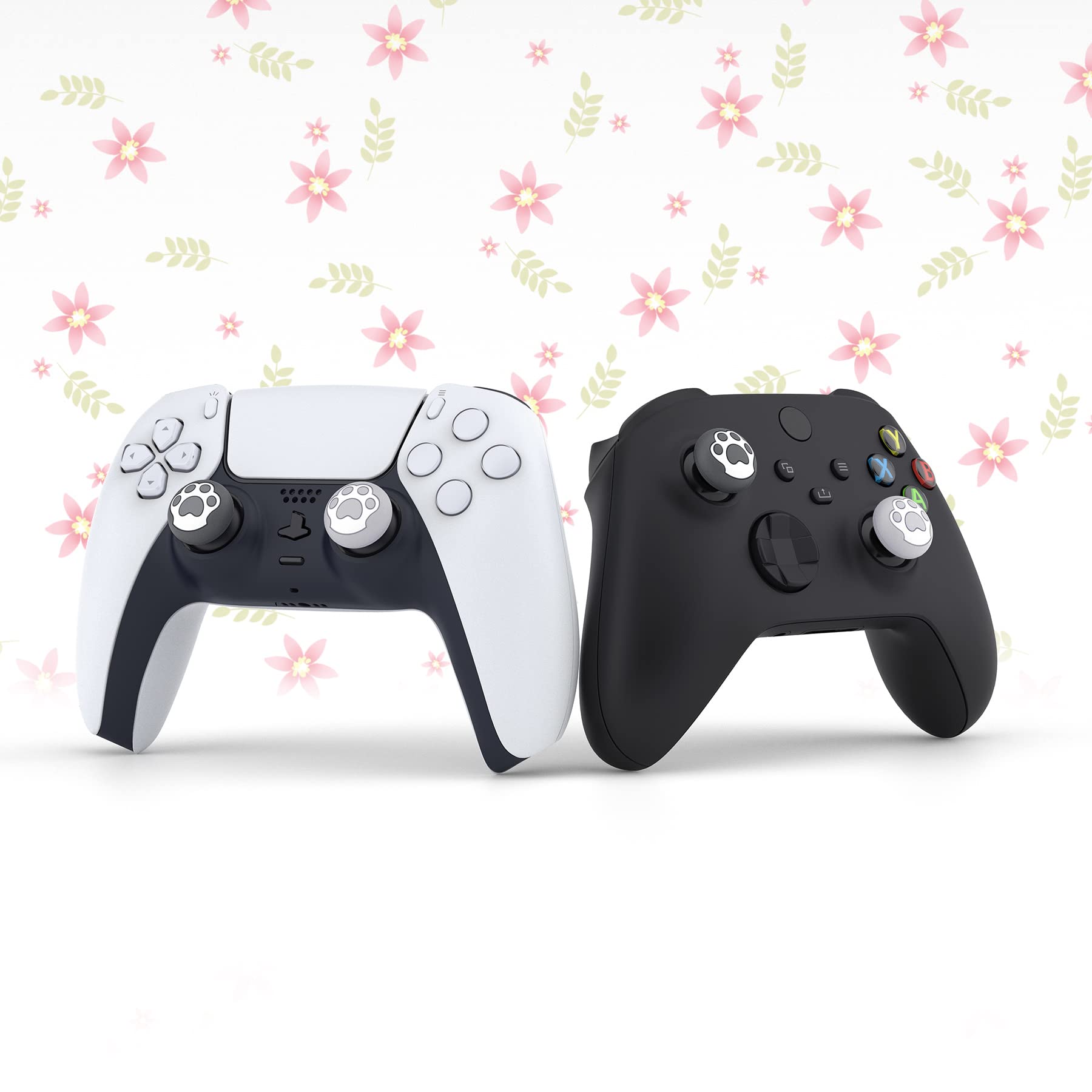 PlayVital Joystick Caps for PS5, Stick Attachments for PS4, Caps for Xbox Series X&S, Thumbstick Accessories for Xbox One, Analogue Stick Caps for Switch Pro Controller, Cat Paw (Grey & Light Grey)