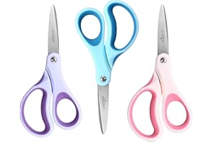LIVINGO Kids Scissors for Ages 8-11 - 3 Pack 6” Pointed Tip Stainless Steel School Scissors for Children Teacher Classroom Crafting